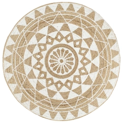 Handmade rug, burlap, white print, 90 cm