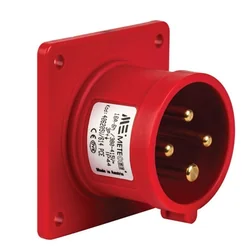 Enchufe enchufe empotrable 4 polos 16A 3P+PE recto 380V color rojo IP44 6h CEE 70x70mm