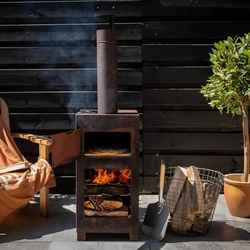 Esschert Design Stufa da giardino con forno per pizza, ruggine