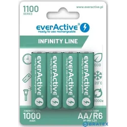EverActive polnilne baterije R6/AA 1100 mAH, pretisni omot 4 KOS.INFINITY LINE, tehnologija, pripravljena za uporabo