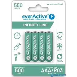 EverActive Uzlādējamās baterijas R03/AAA 550 mAH blisteris 4 gab.Infinity Line tehnoloģija ir gatava lietošanai