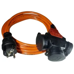 Extension cord 10 meters with 3 rubber plugs 16A cable H07BQ-F 3G2.5 oil and weather resistant polyurethane IP44