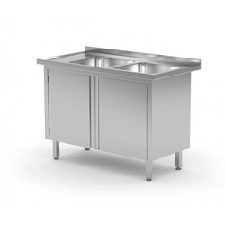 Table with two sinks, cabinet with hinged doors - compartments on the right side 1400 x 700 x 850 mm POLGAST 228147-P 228147-P