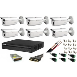 Outdoor video surveillance kit with 6 Dahua cameras 2MP HDCVI IR 80m, full accessories, free internet viewing software