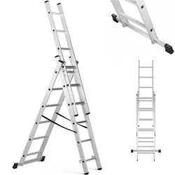 Aluminum extendable ladder 3 x 6 steps height 321 cm to 150 kg