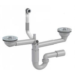 Onnline Sink siphon for 2 or 1.5 chambers, overflow, 3.5 inch (90mm) hole, 114mm socket Code: CHV253