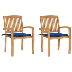 Garden chairs, 2 pcs, blue cushions, teak