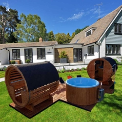 Wooden platform for sauna and garden tub