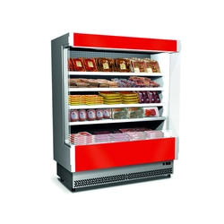Refrigerated shelf with air curtain for packaged fresh meat, 1330x800x2040 mm