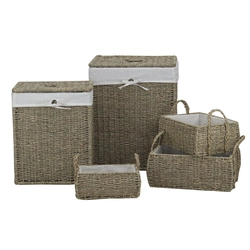 DKD Home Decor Laundry Basket Cotton Seagrass (42 x 32 x 52 cm) (5 pcs)