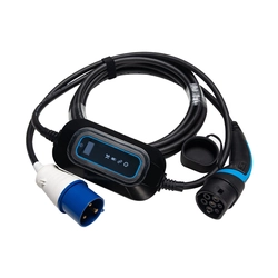 Portable electric car charging station, Type 2, 7.4kW, 32A, single phase, blue CEE connector, Polyfazer Z series