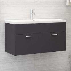 Cabinet with built-in wash basin, gray, chipboard