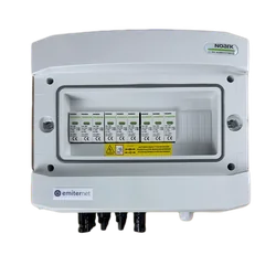 PV switchboard connectionDCAC hermetic IP65 EMITER with DC surge arrester Noark 1000V type 2, 1 x PV chain, 1 x MPPT // limit.AC Noark type 2, 10A 1-F, RCD 100mA