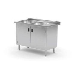 Stainless steel cabinet with 2 sinks 150x60x85 | Polgast