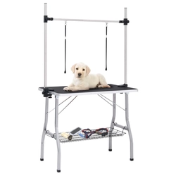 Adjustable grooming table with 2 lanyards and a basket