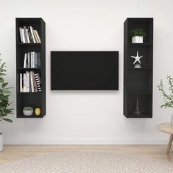 Hanging TV cabinets, 2 pcs, black, chipboard