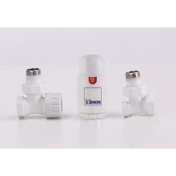 White angular thermostatic valve with KOMEX head - set