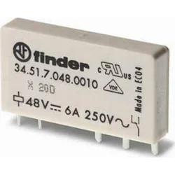 Finder Vékony elektromágneses relé 1P 6A 60V DC, AgNi+Au érintkező, NYÁK-hoz 34.51.7.060.5010