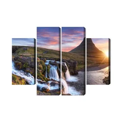 Flerdelad bild Kirkjufell Mountain Med Vattenfall