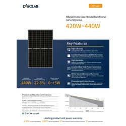 Фотоелектричний модуль Фотоелектрична панель 425Wp DAS SOLAR DAS-DH108NA-425W Двосторонній скляний модуль N-типу (чорна рамка) Чорна рамка