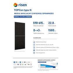 Фотоелектричний модуль Risen 600W RSM144-10-600BNDG Bifacial GlassGlass / N-type Topcon Silver Frame