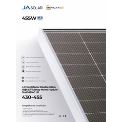 Fotoelementu modulis PV panelis 435Wp Ja Solar JAM54D41-435/LB_FB Dziļi zils 4.0 Pro N-tipa dubultstikla bifacial pilnībā melns