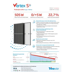 Fotoelementu modulis PV panelis 500Wp Trina Vertex S+ TSM-500-NEG18R.28 N-Type TOPCon Dual Glass Black Frame Melns rāmis