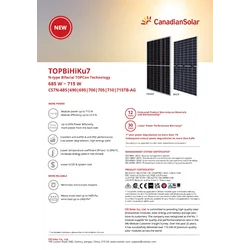 Fotoelementu modulis PV panelis 700Wp Canadian Solar CS7N-700-TB-AG TopBiHiKu7 N-Type TOPCon Bifacial Sudraba rāmis Sudraba rāmis /Palete 33 gab/