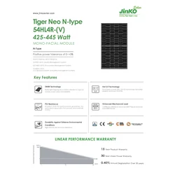 Fotogalvaaniline moodul PV paneel 445Wp Jinko JKM445N-54HL4R-V N-TYPE Tiger Neo must raam must raam