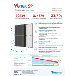 Fotogalvaaniline moodul PV paneel 495Wp Trina Vertex S+ TSM-495-NEG18R.28 N-tüüpi TOPCon topeltklaasist must raam must raam