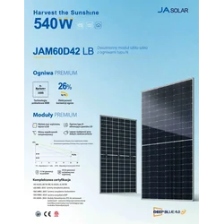 Fotogalvaaniline moodul PV paneel 525Wp JA SOLAR JAM60D42-525/LB_SF Sügavsinine 4.0 Pro N-tüüpi hõbedane raam hõbedane raam