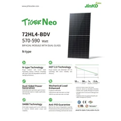 Fotonaponski modul PV panel 585Wp JINKO JKM585N-72HL4-BDV SF Bifacial Staklo Staklo Srebrni okvir Srebrni okvir