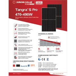 Fotonaponski modul PV panel Sunova SS-BG-480-60MDH N-Typ GLass Staklo