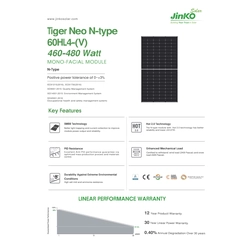 Фотоволтаичен модул PV панел 480Wp Jinko Solar JKM480N-60HL4-V BF Tiger Neo N-Type Monofacial Half Cut BF Black Frame