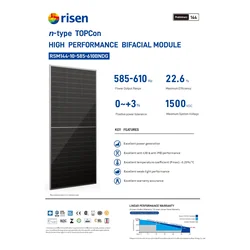 Fotovoltaický modul FV panel 600Wp Risen RSM144-10-600 BNDG NType TOPCon Silver Frame Silver Frame