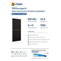 Fotovoltaický modul Risen 600W RSM144-10-600BNDG Bifaciální sklo Skleněné / N-typ Topcon stříbrný rám