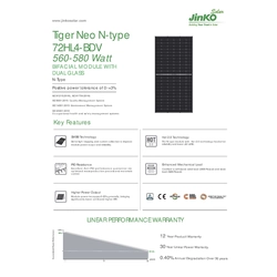 Fotovoltaični modul PV panel 570Wp JINKO JKM570N-72HL4-BDV Bifacial Glass Glass N-Type Silver Frame