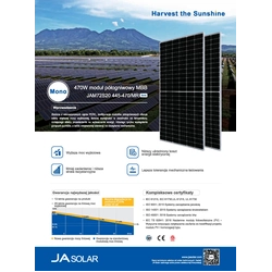 Fotovoltaisk modul PV panel 465Wp JA Solar JAM72S20-465/MR_BF mono Sort ramme