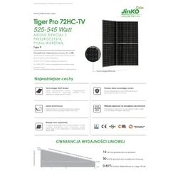 Fotovoltaisk modul PV-panel 540Wp JINKO JKM540M-72HL4-TV Tiger Pro Bifacial Sølvramme