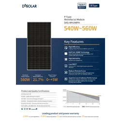 Fotovoltaisk modul PV panel 550Wp DAS SOLAR DAS-DH144PA-550_SF P-Type Mono Sølv Ramme Sølv Ramme