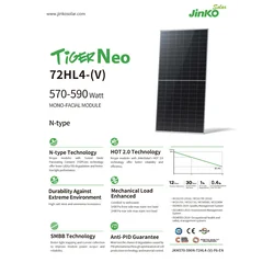 Fotovoltaisk modul PV panel 585Wp Jinko JKM585N-72HL4-V SF N-type sølvramme