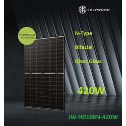 FV modul 420W JOLYWOOD JW-HD108N-420 typ N, bifaciální, skleněné sklo, černý rám