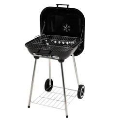 Garden grill with lid and steel shelf