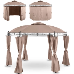 Garden pavilion tent gazebo folding round with walls diameter 3.5 m beige