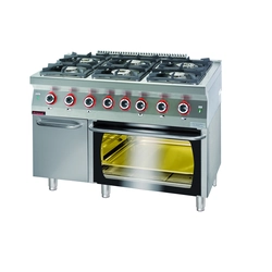 Gas cooker with gas oven on a cupboard with doors