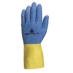 Gelbe und blaue Latexhandschuhe DELTA PLUS VE330BJ09