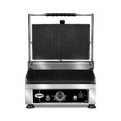 GMG - Contacto grill - ▲ y ▼ Ranurado - con placas de hierro fundido, bandeja para grasa y controlador de temperatura 50° - 300° C