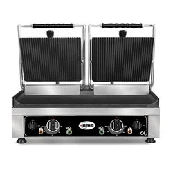 GMG - Grill doble de contacto - ▲ Estriado ▼ Liso - con placas de hierro fundido, Bandeja grasa y regulador de temperatura 50° - 300°