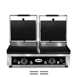 GMG - Grill doble de contacto - ▲ y ▼ Liso - con placas de hierro fundido, Bandeja para grasa y controlador de temperatura 50° - 300° C