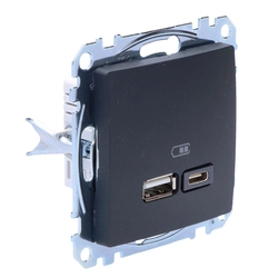 Gniazdo ładowania USB A+C 2,4A, czarny antracyt SEDNA DESIGN